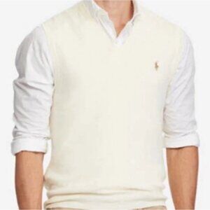 Polo Ralph Lauren Cream Sleeveless V-Neck Sweater Men's Vest Pima Cotton Size XL